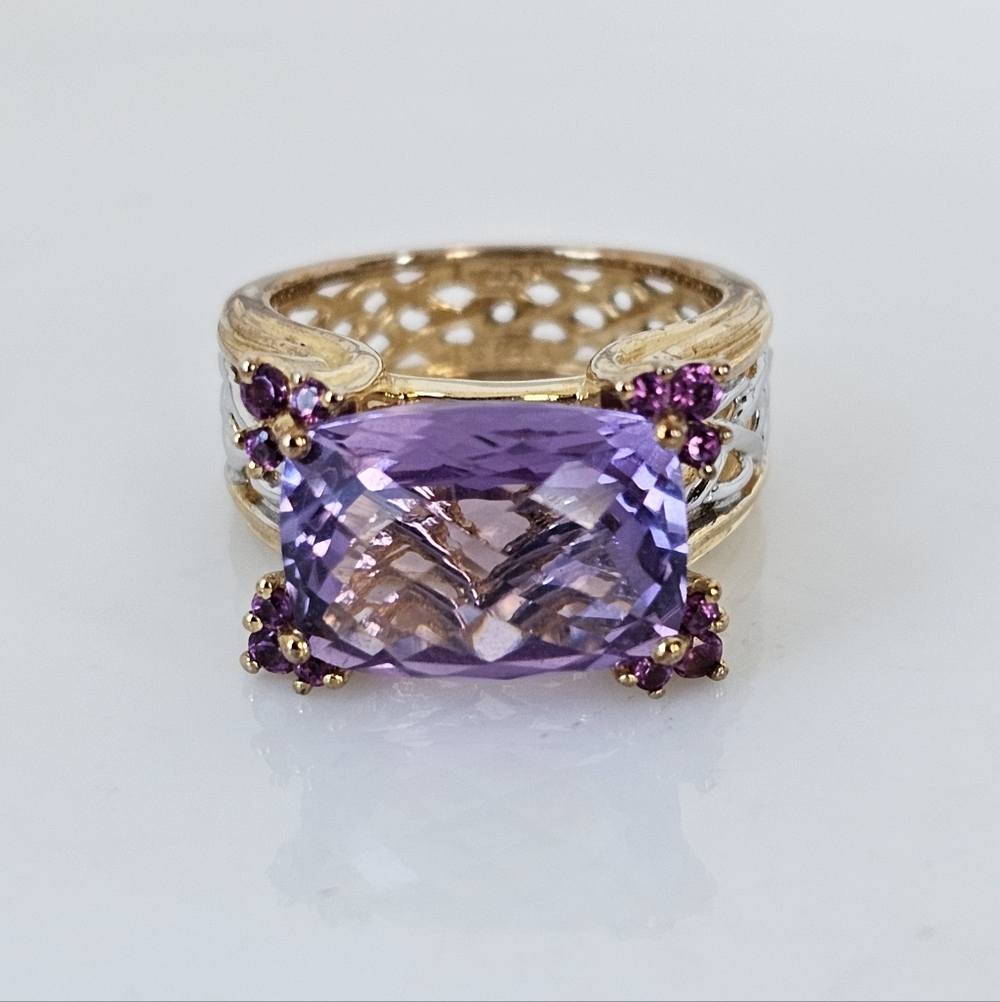 Retired Victoria Weick Amethyst & Garnet Ring 14k & Sterling Silver Ring Sz 7! - Picture 4 of 11